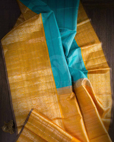 Sky Blue And Orange Kanjivaram Silk Saree - S1013(E)