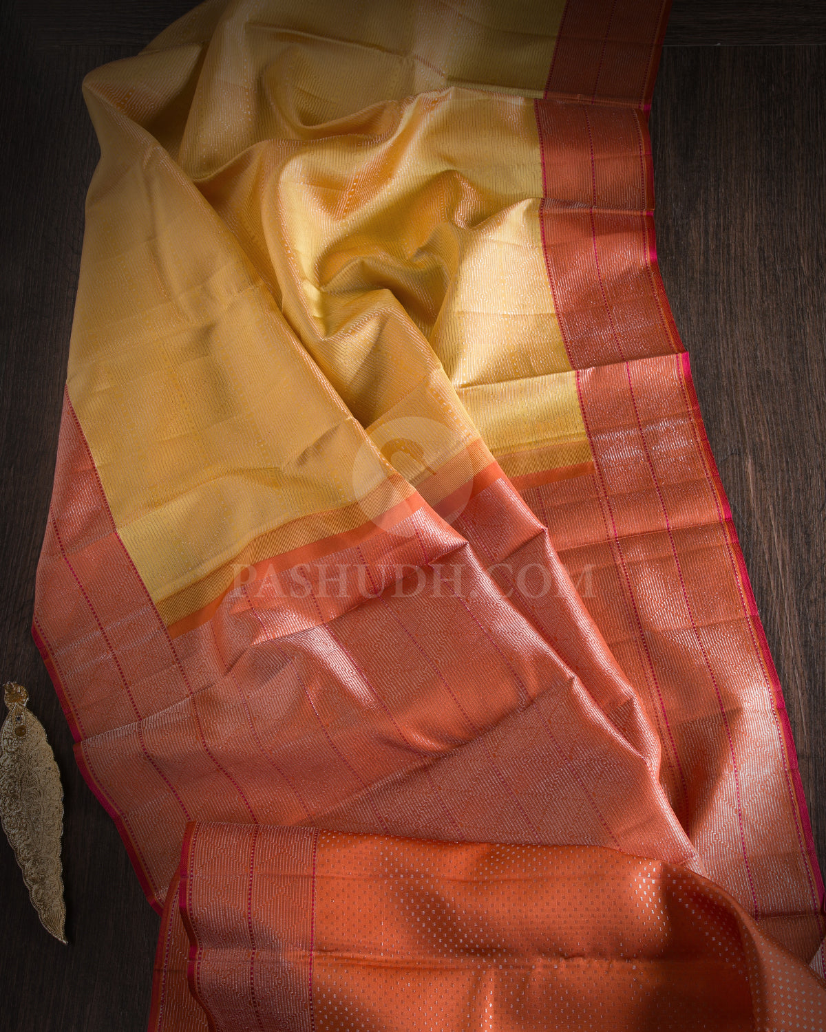 Mild Yellow & Orange Kanjivaram Silk Saree - DJ293(A)