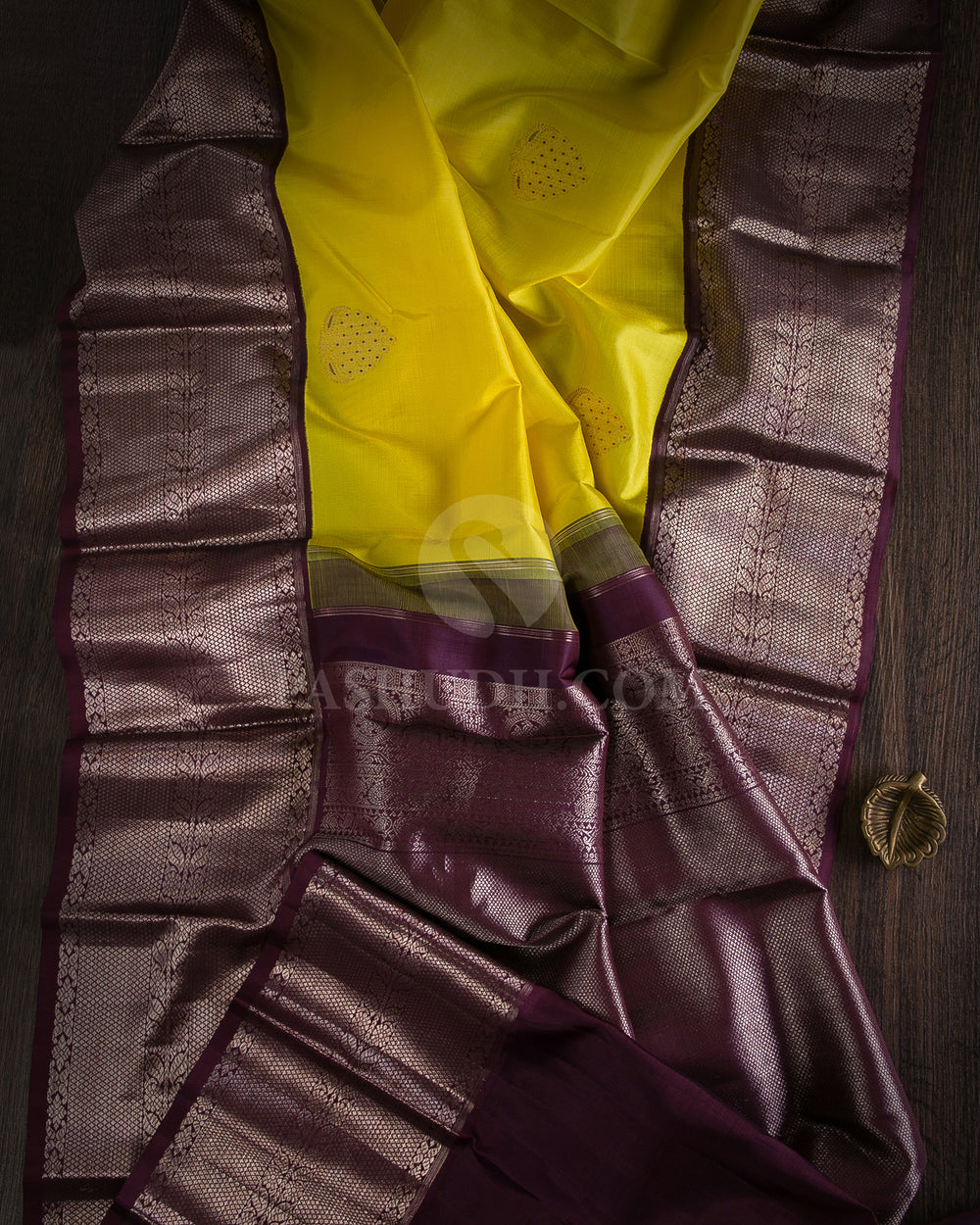 Lemon Yellow & Arakku Kanjivaram Silk Saree - S1118(A) - View 1