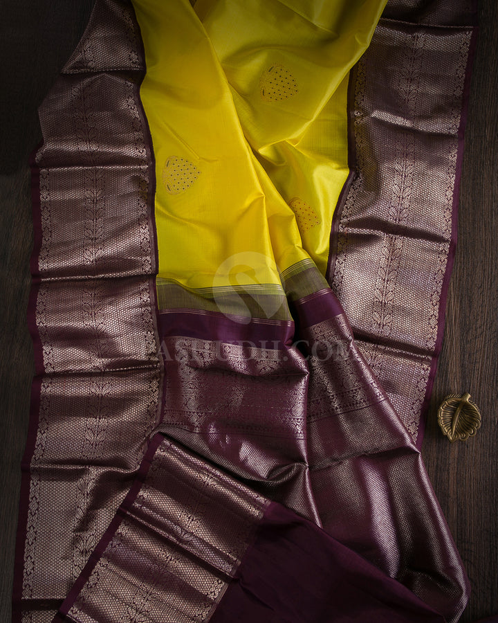 Lemon Yellow & Arakku Kanjivaram Silk Saree - S1118(A) - View 1