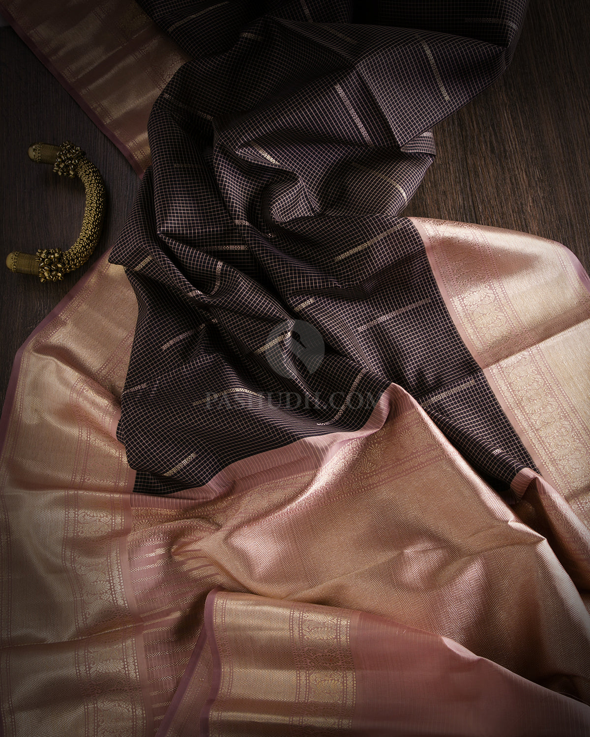 Black & Peach Kanjivaram Silk Saree - S761- View 2