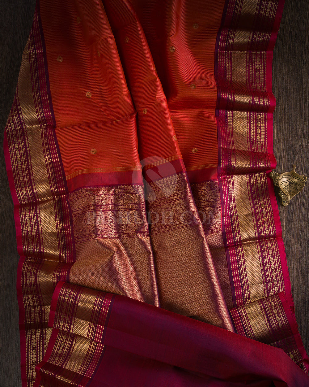Orange & Red shot Purple Kanjivaram Silk Saree - S1094(B) - View 1