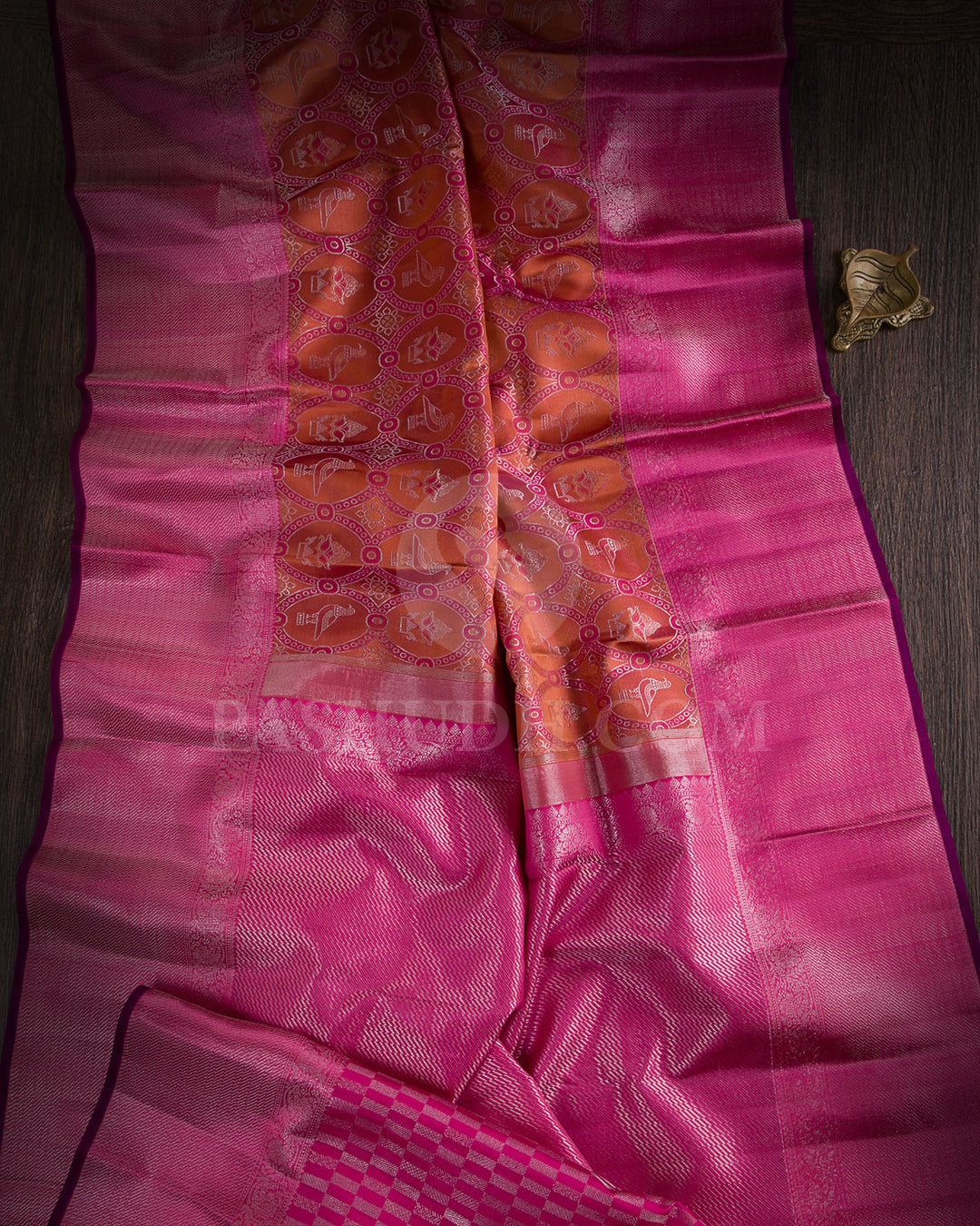 Orange And Pink Kanjivaram Silk Saree - D518(B)