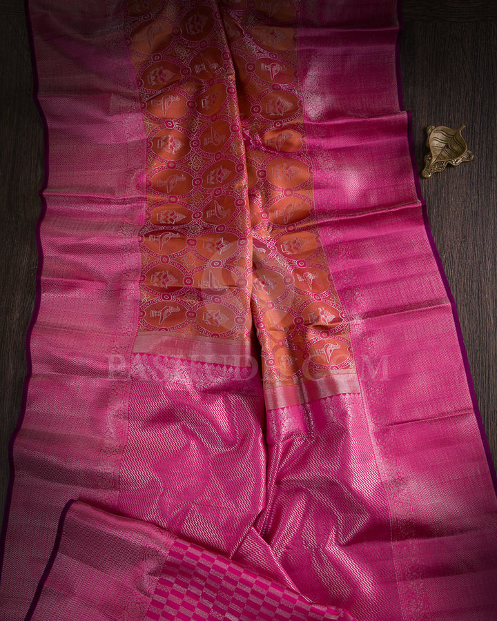 Orange And Pink Kanjivaram Silk Saree - D518(B)