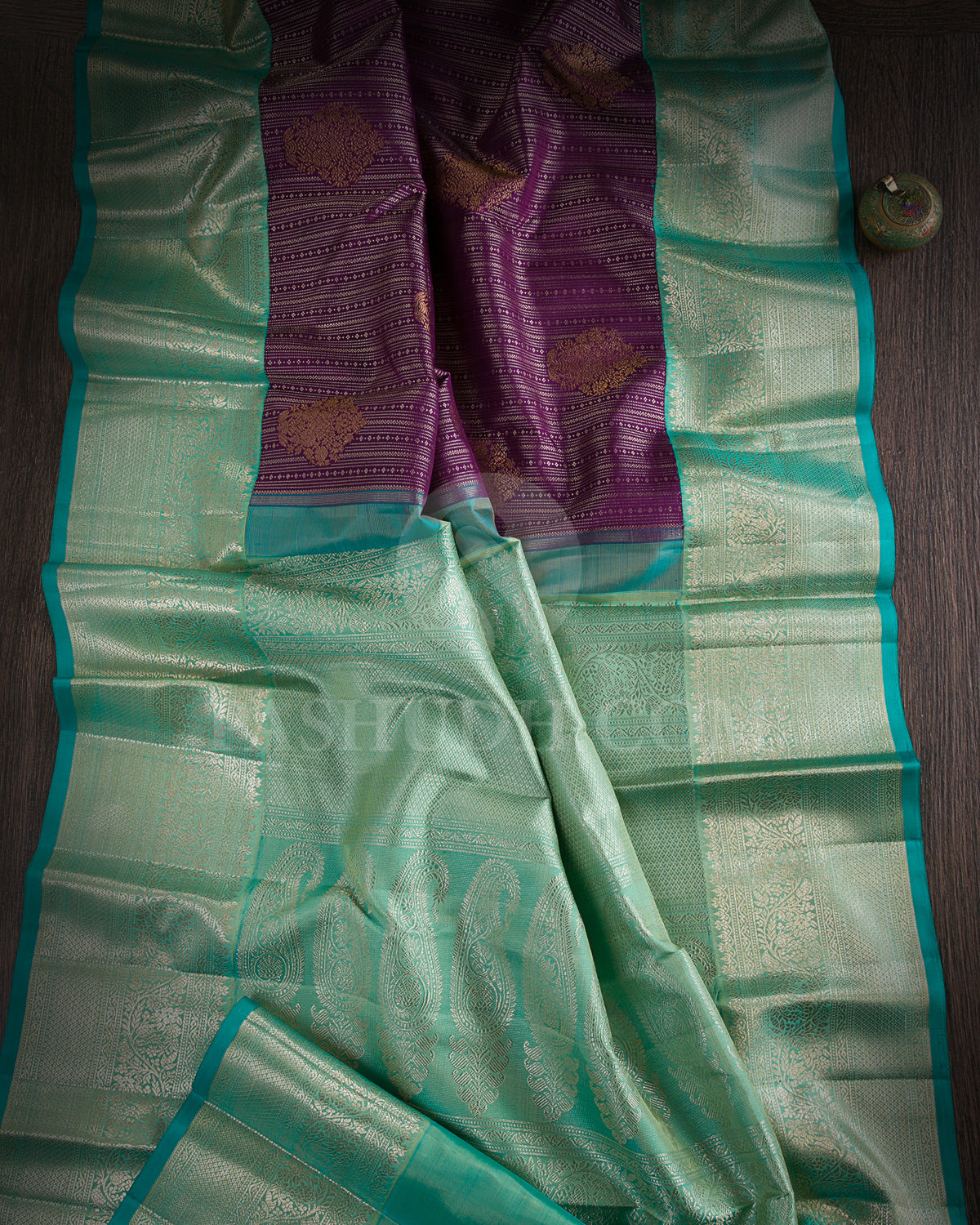 Aubergine And Aquamarine Kanjivaram Silk Saree - S1101(B)