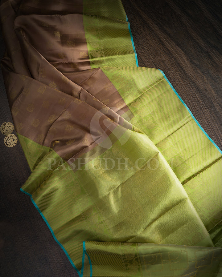 Camel Brown With Parrot Green Kanjivaram Silk Saree-D687(A)