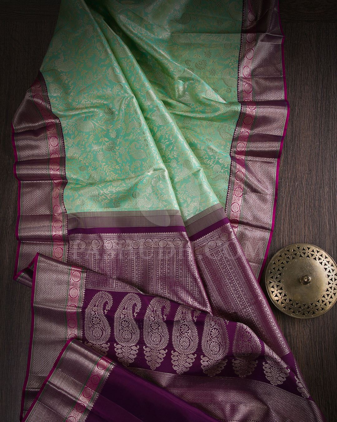 Mild Green and Maroon Kanjivaram Silk Saree - S1192(B)