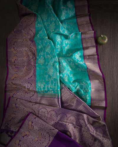 Aquamarine And Purple Kanjivaram Silk Saree - S1048(E)