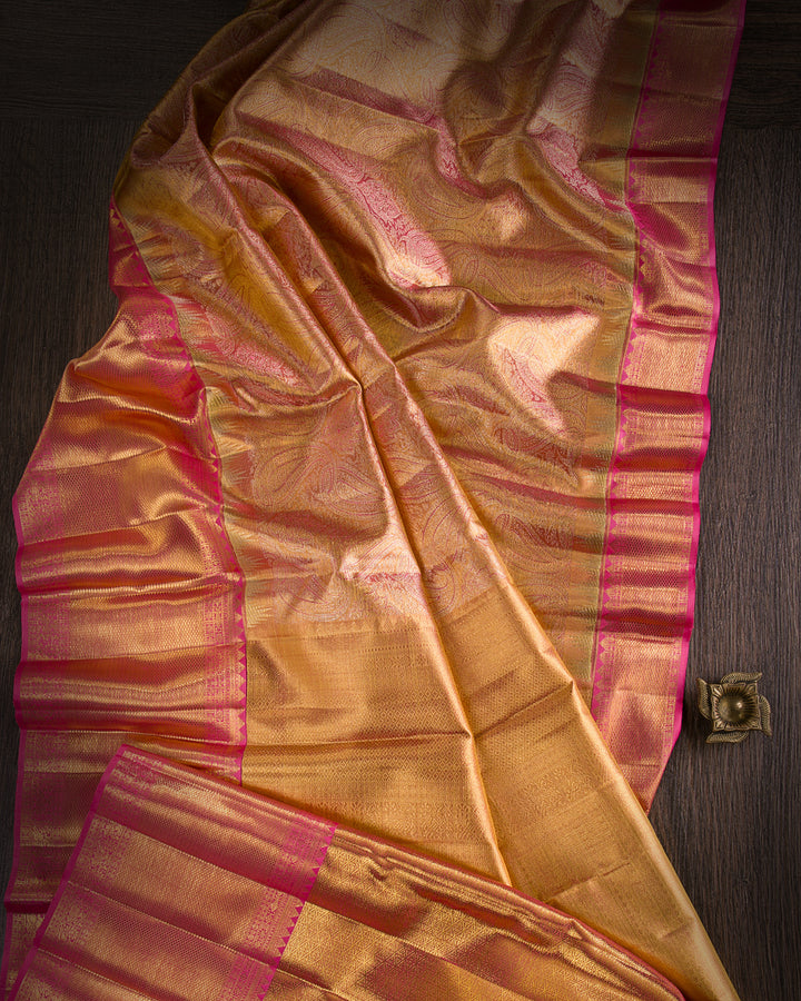 Gold And Pink Kanjivaram Silk Saree - S1049(E)
