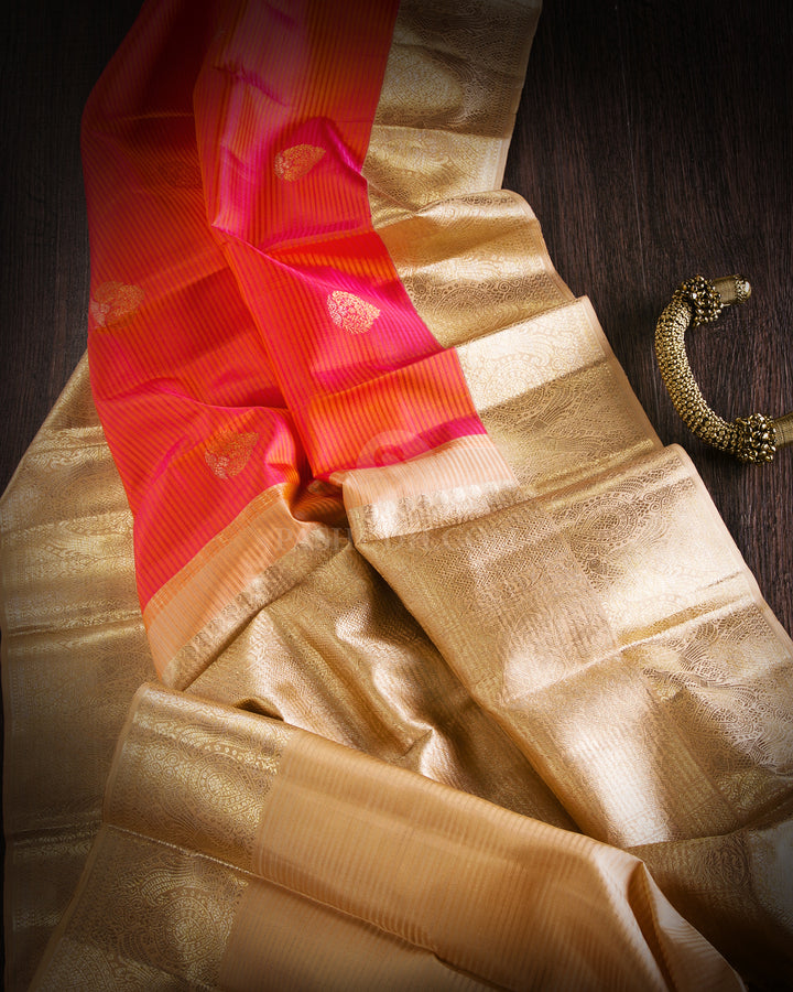 Orange & Beige Kanjivaram Silk Saree - S875 - View 2