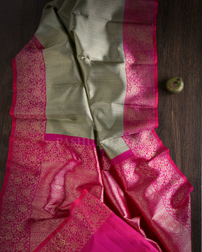 Sage Green & Rani Pink Kanjivaram Silk Saree - S1120(A) - View 1