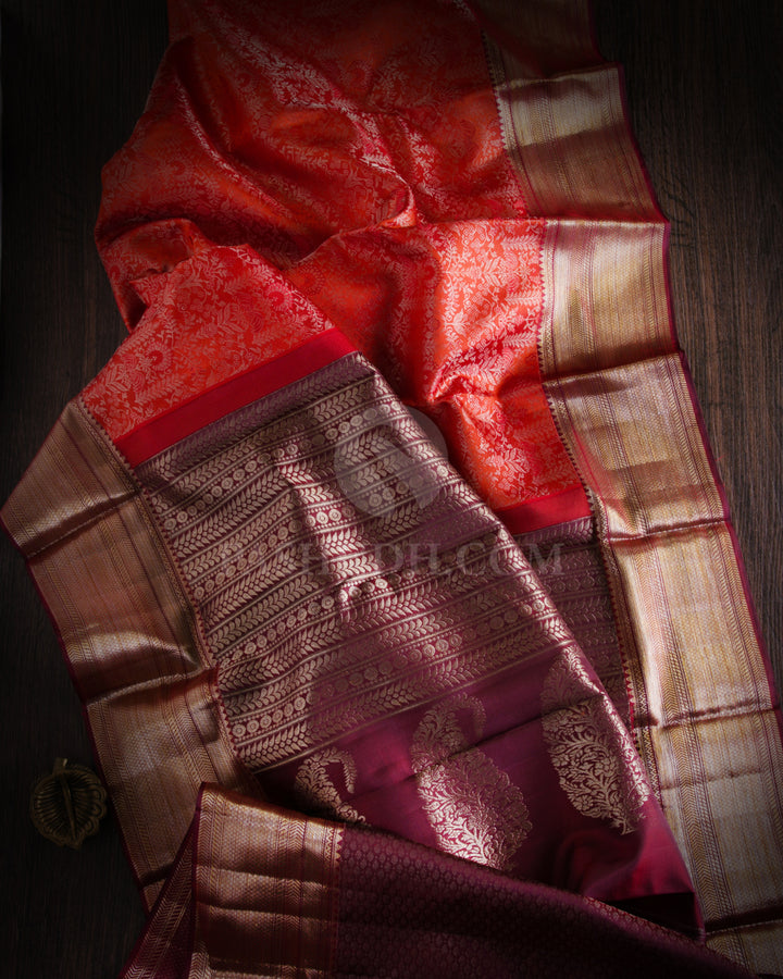 Red and Maroon Kanjivaram Silk Saree -D476