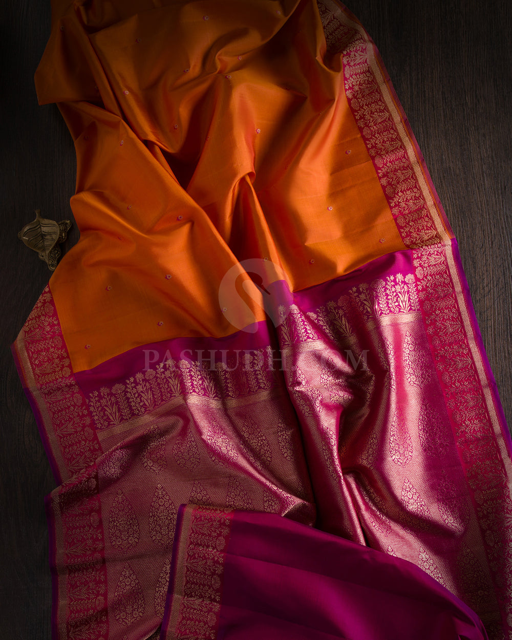 Orange & Rouge Pink Kanjivaram Silkn Saree - S1007 - View 1