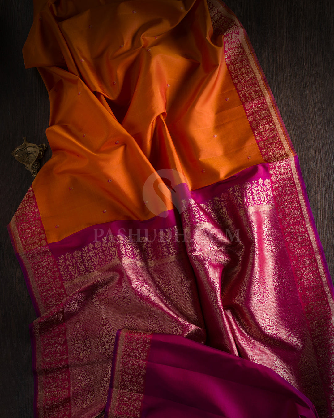Orange & Rouge Pink Kanjivaram Silkn Saree - S1007 - View 1
