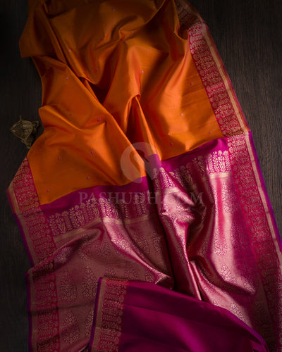 Orange & Rouge Pink Kanjivaram Silkn Saree - S1007 - View 1
