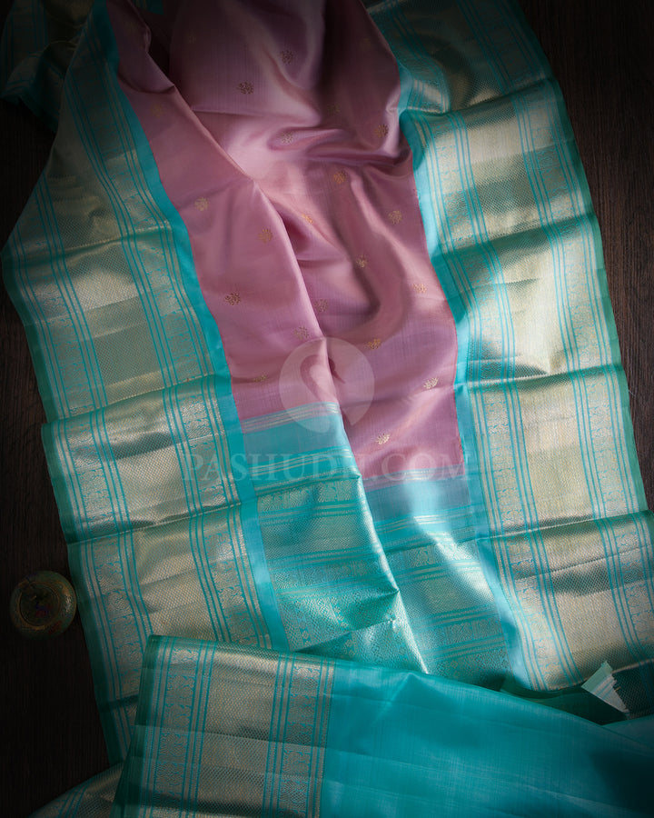 Peach and Sky Blue Kanjivaram Silk Saree - S895