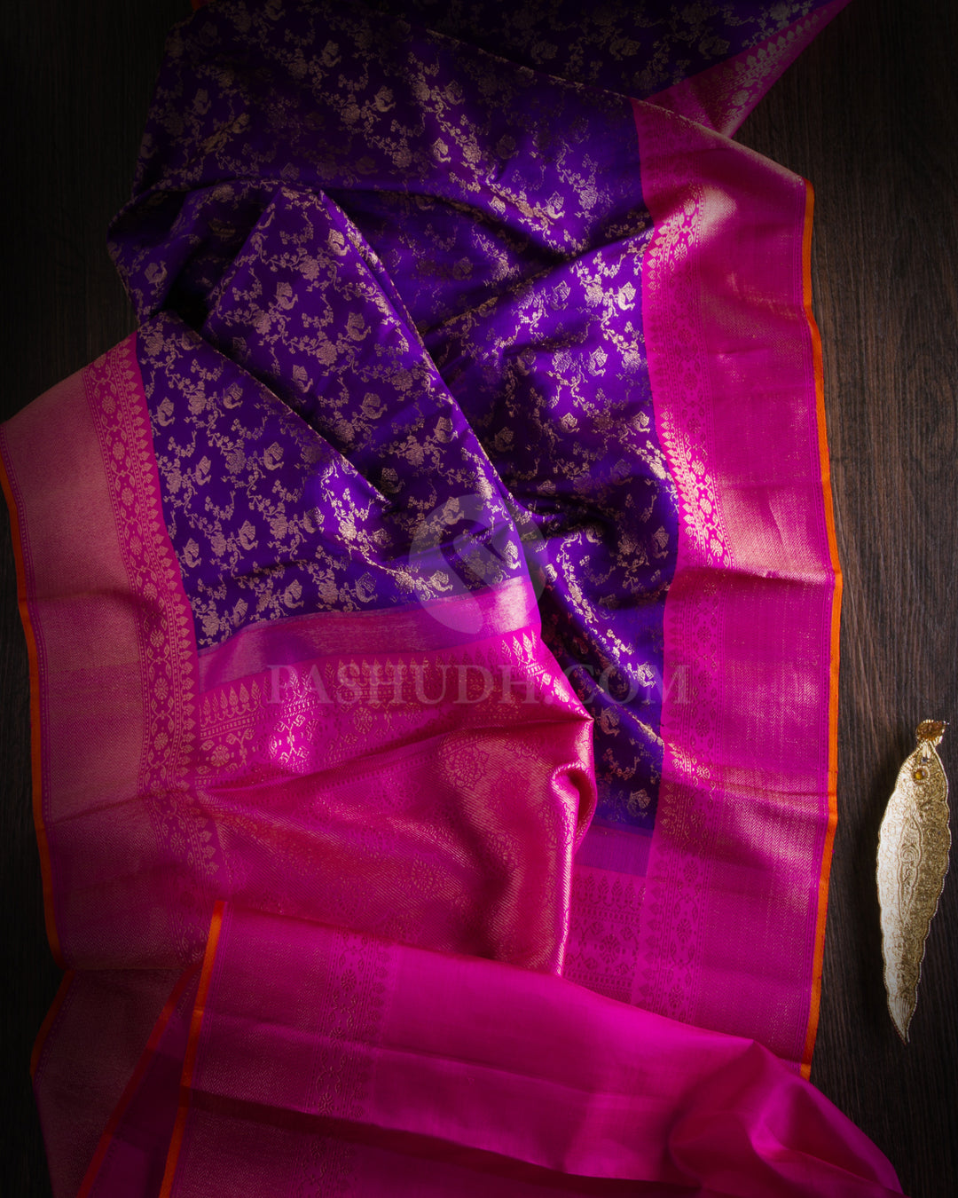 Ink Blue & Pink Kanjivaram Silk Saree - S917