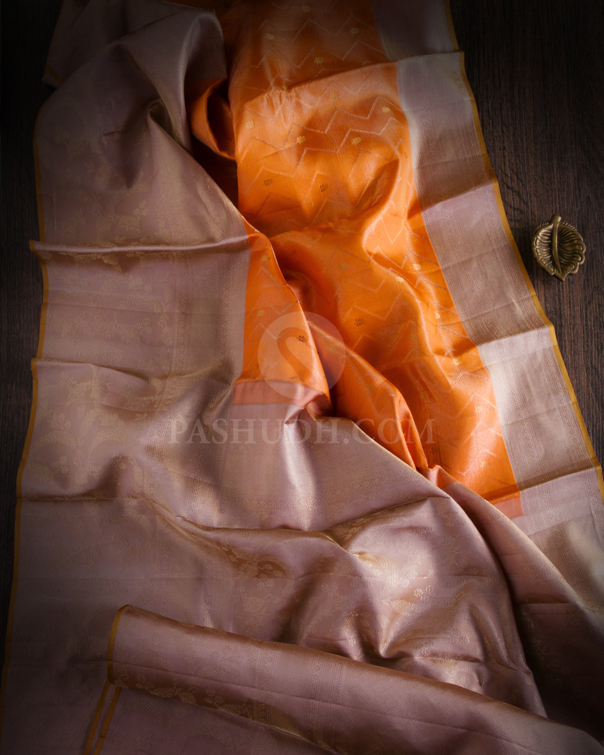 Orange and Peach Kanjivaram Silk Saree - DJ252