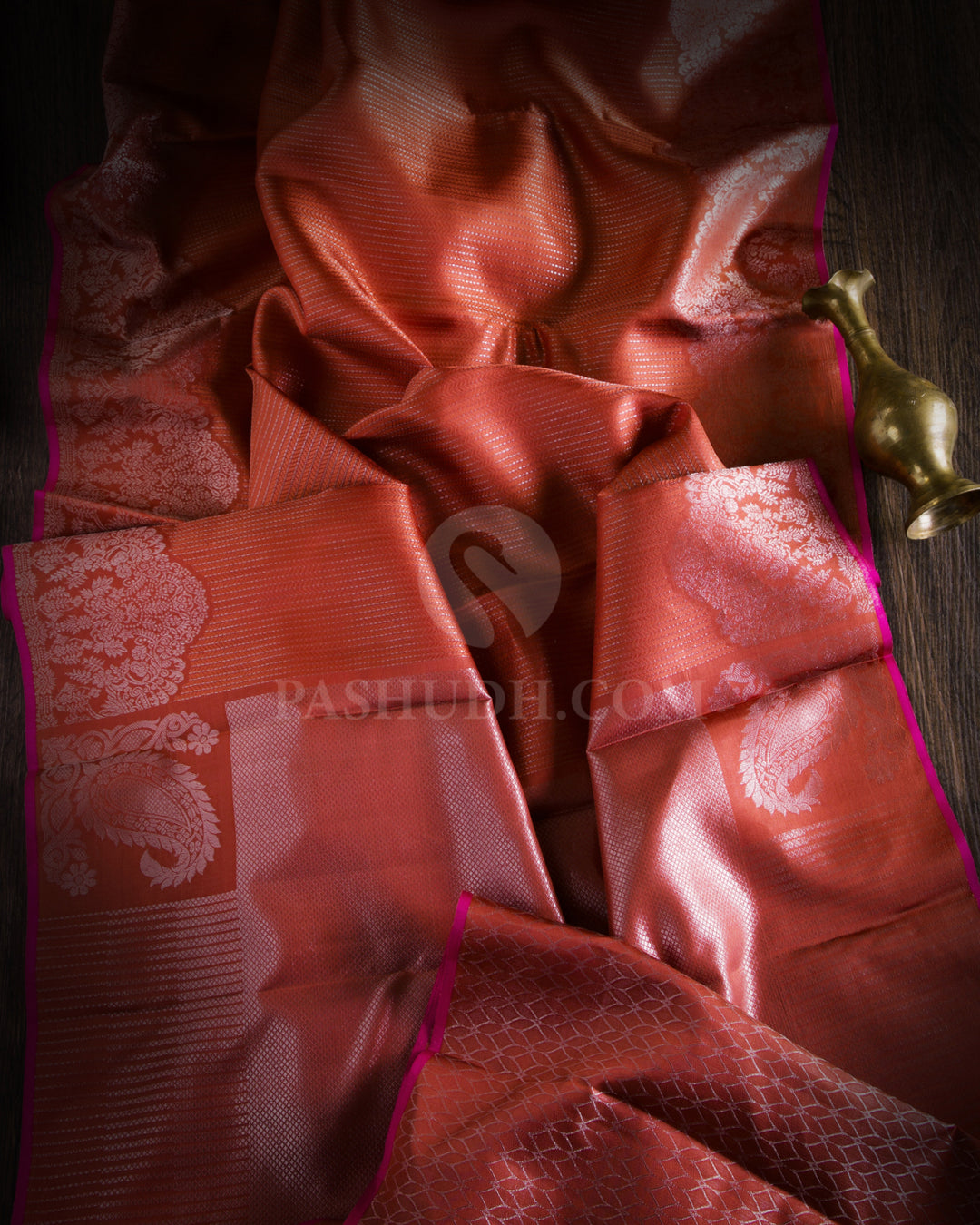 Brick Red Kanjivaram Silk Saree - D474
