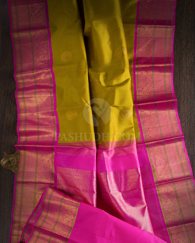 Light Green & Candy Pink Kanjivaram Silk Saree - D19
