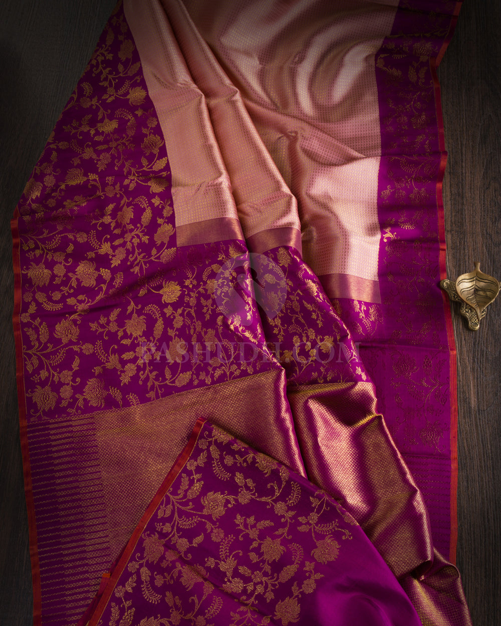 Peach Pink & Violet Kanjivaram Silk Saree - S1070(A) - View 1
