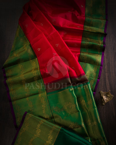 Red And Dark Green Kanjivaram Silk Saree - S1147(C)