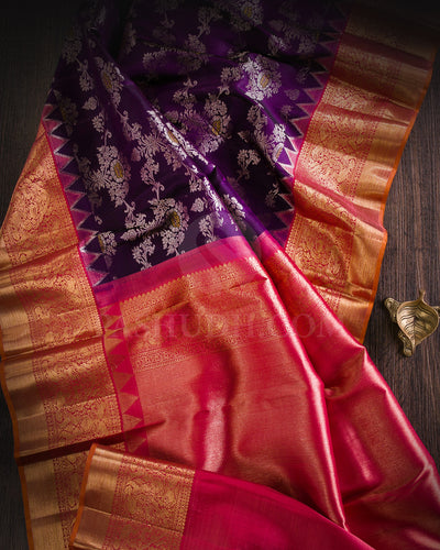 Purple And Pale Orange Kanjivaram Silk Saree - S1242(A)