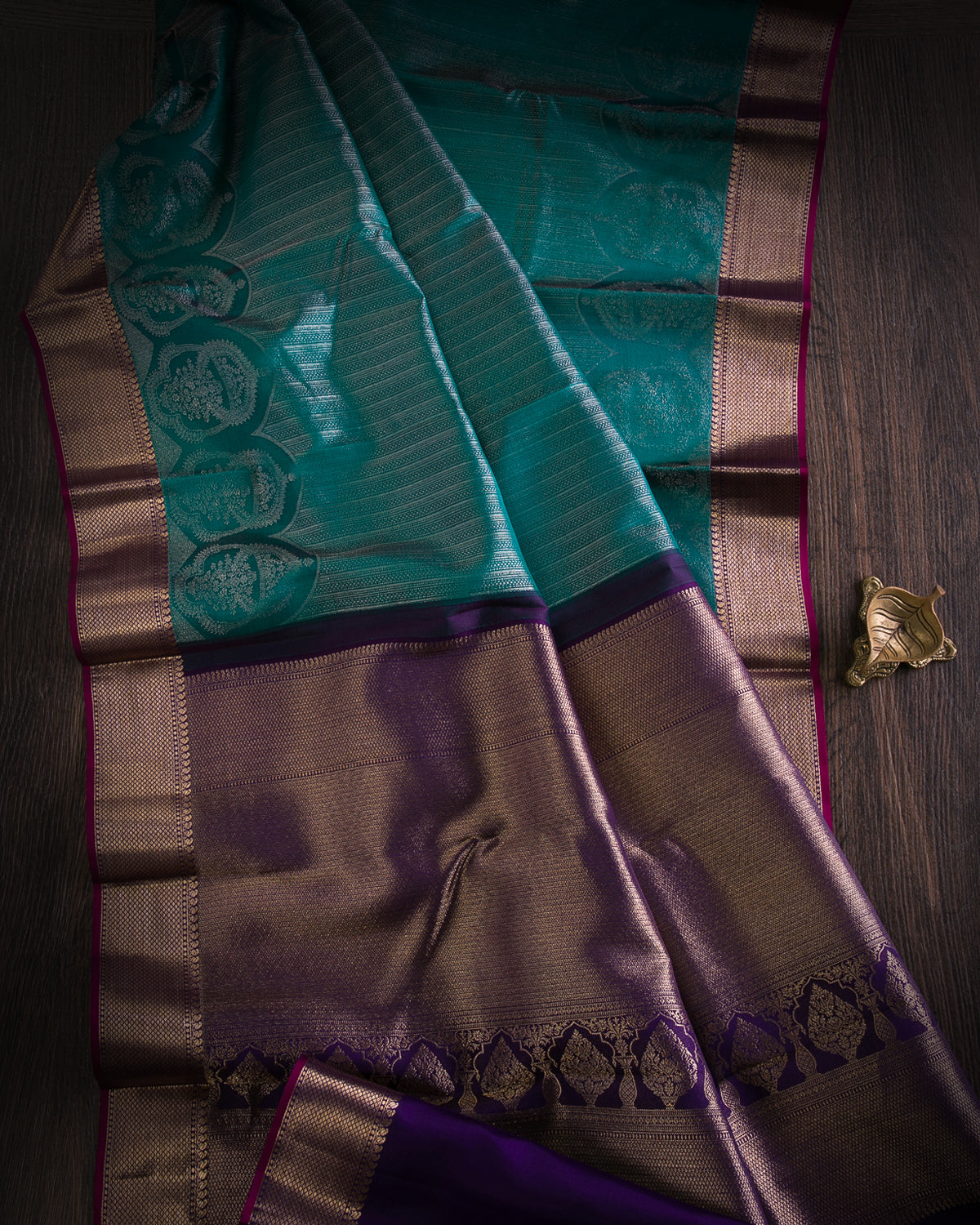 Teal Green And Purple Kanjivaram Silk Saree - D575(A)