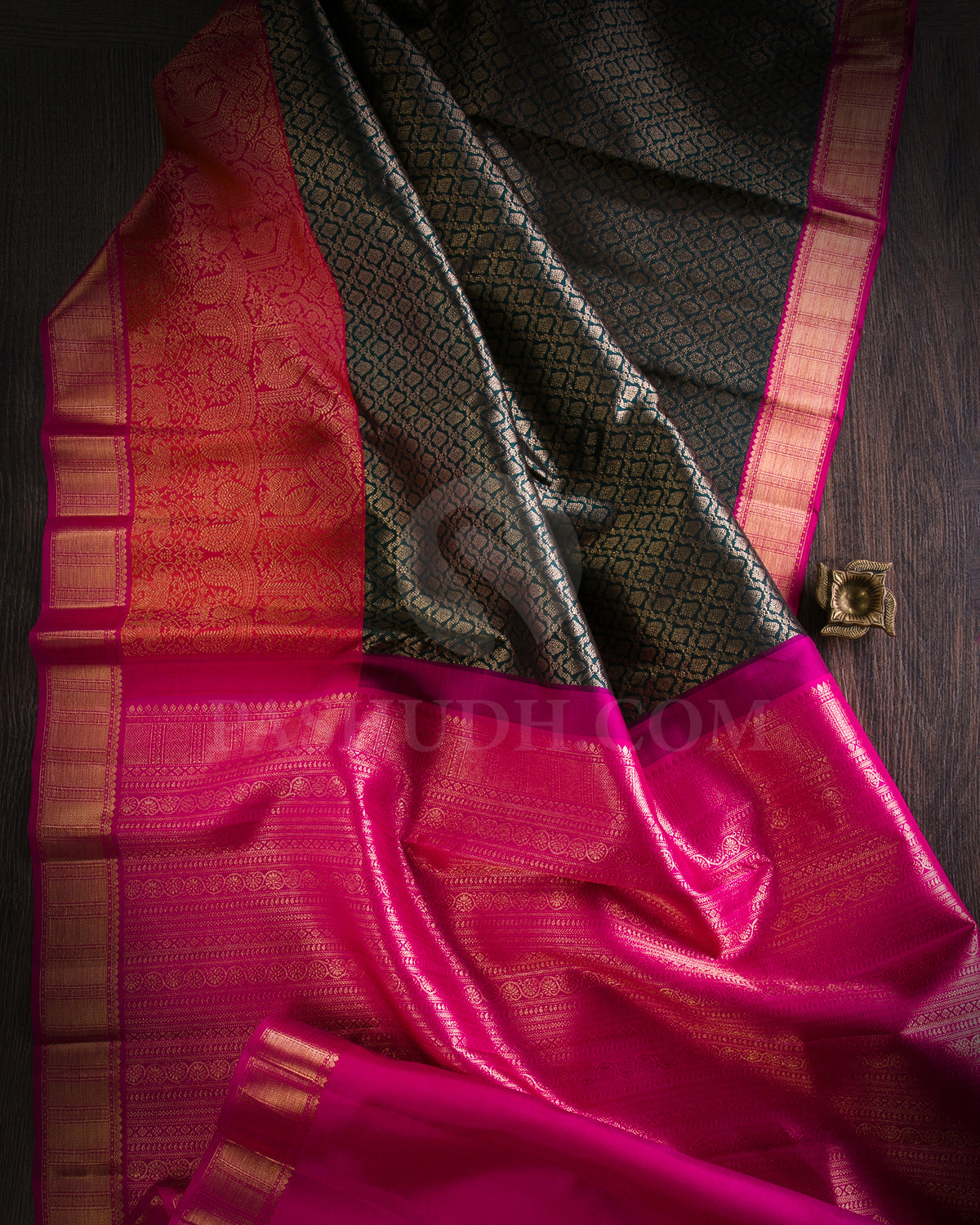 Deep Teal Green, Watermelon Pink And Rani Pink Kanjivaram Silk Saree - S1262(A)