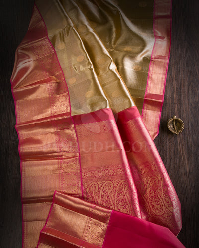 Silver Gold And Taffy Pink Organza Kanjivaram Silk Saree -S1255(A)