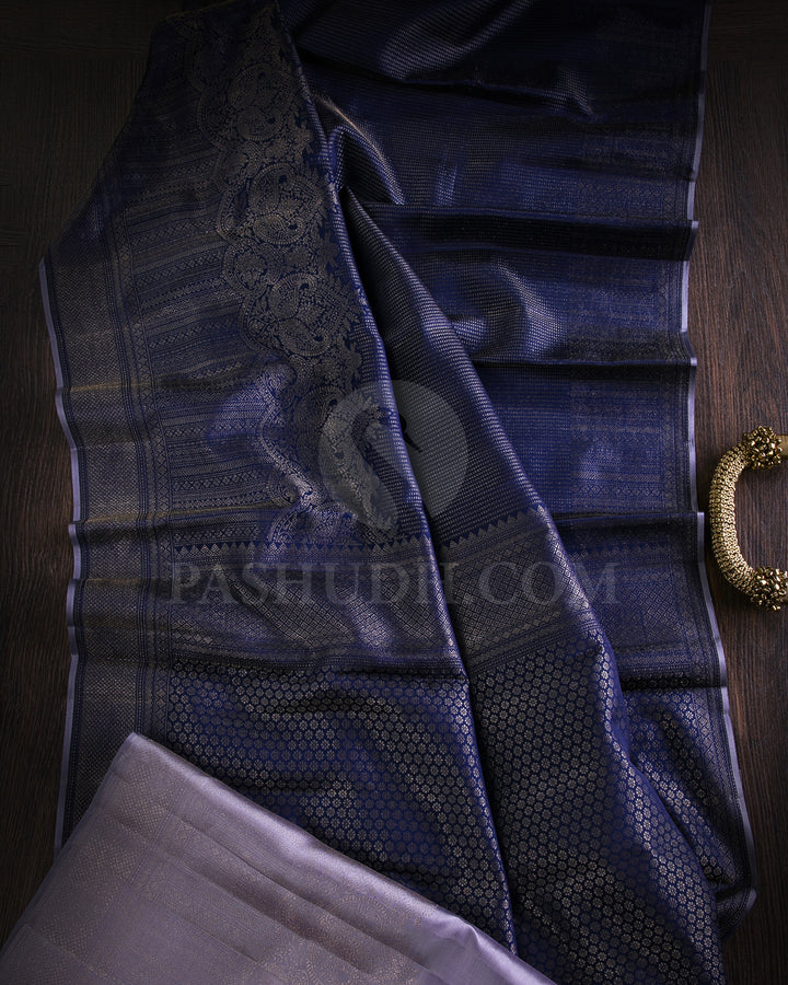 Royal Blue And Lavender Kanjivaram Silk Saree - DJ329(A)