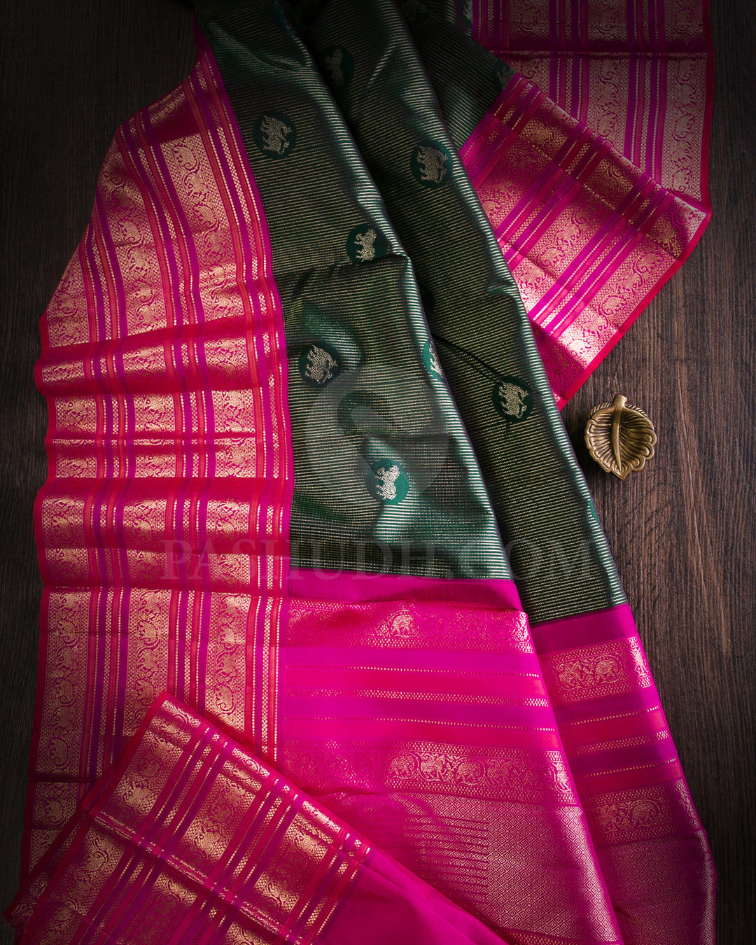 Bottle Green And Rani Pink Traditional Kanjivaram Silk Saree - S1233(A)