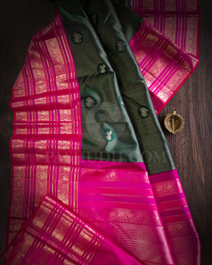 Bottle Green And Rani Pink Traditional Kanjivaram Silk Saree - S1233(A)