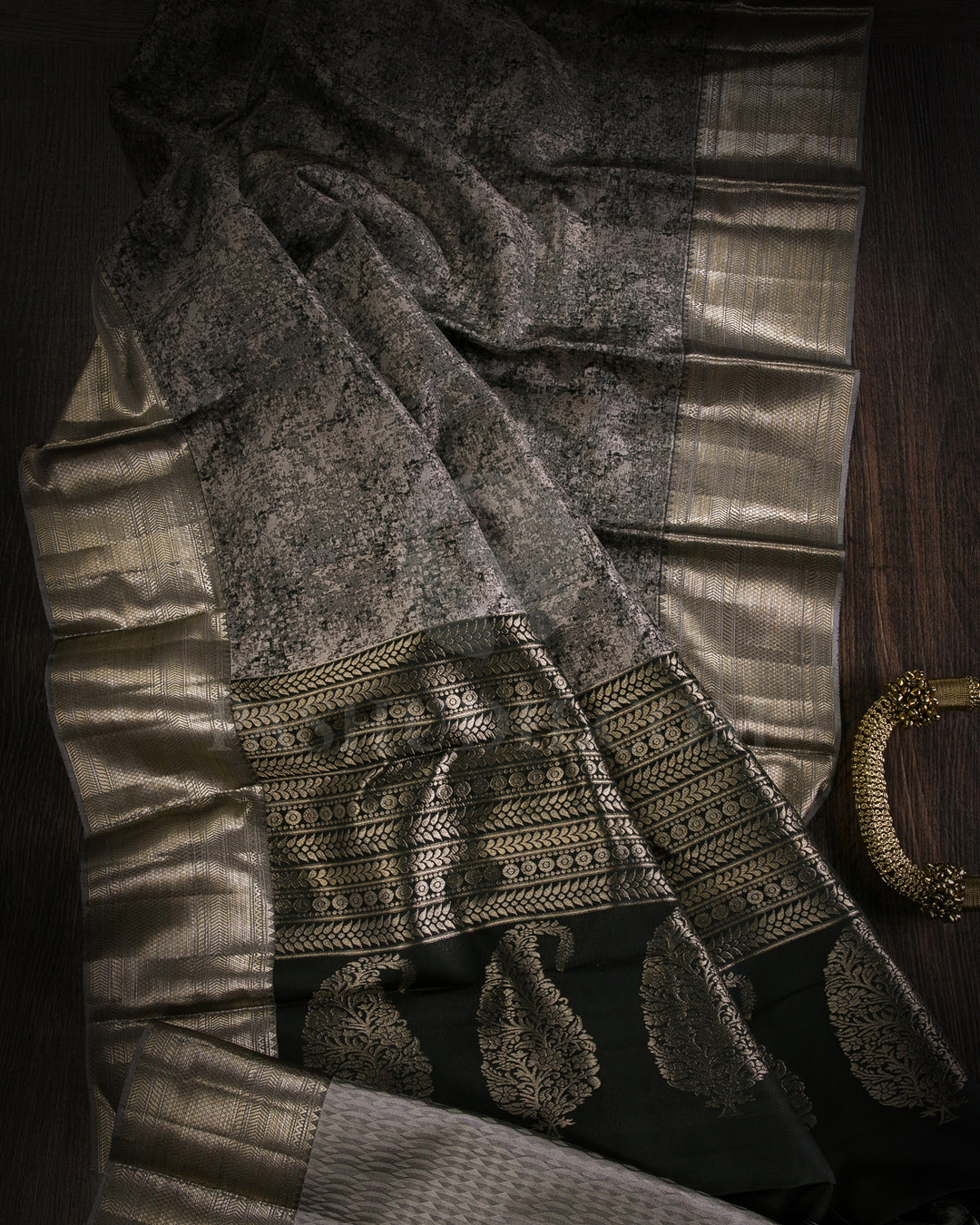 Grey And Black Kanjivaram Silk Saree - D547(C)
