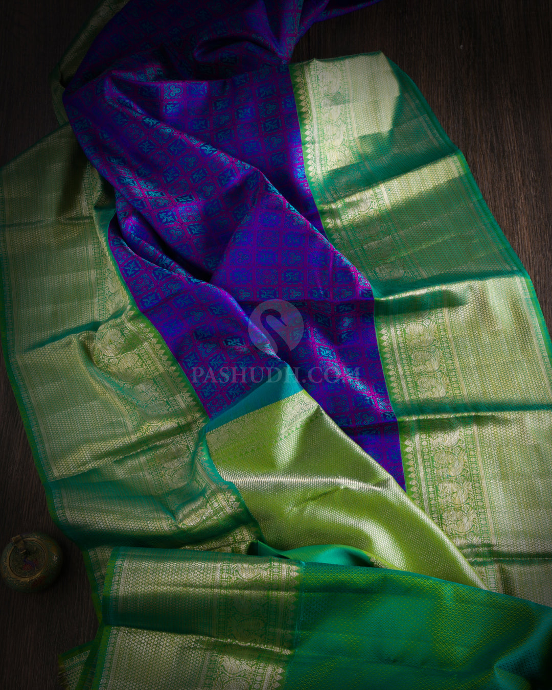 Indigo & Green Kanjivaram Silk Saree - D445 - View 1
