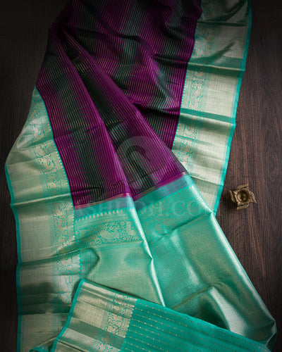 Magenta, Green, Purple And Sky Blue Kanjivaram Silk Saree - S1254(A)