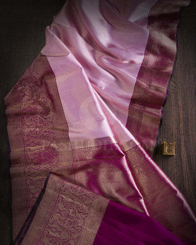 Baby Pink and Violet Kanjivaram Silk Saree - S1234(A)