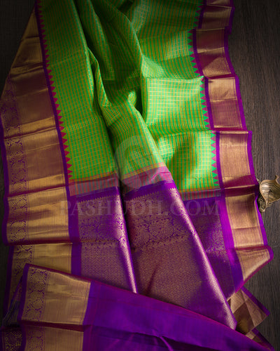 Parrot Green And Violet Traditional Kanjivaram Silk Saree - SVJ13