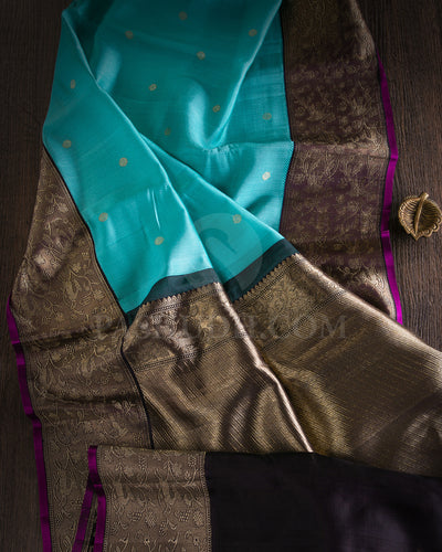 Sky Blue and Aubergine Kanjivaram Silk Saree - S1200(A)