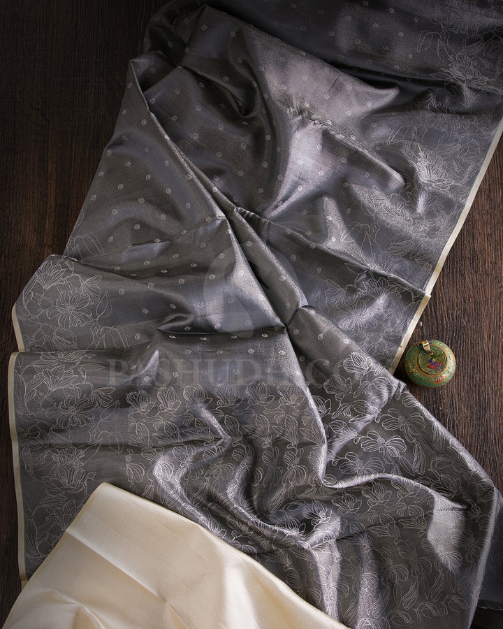 Grey And Cream Kanjivaram Silk Saree - D570(C)