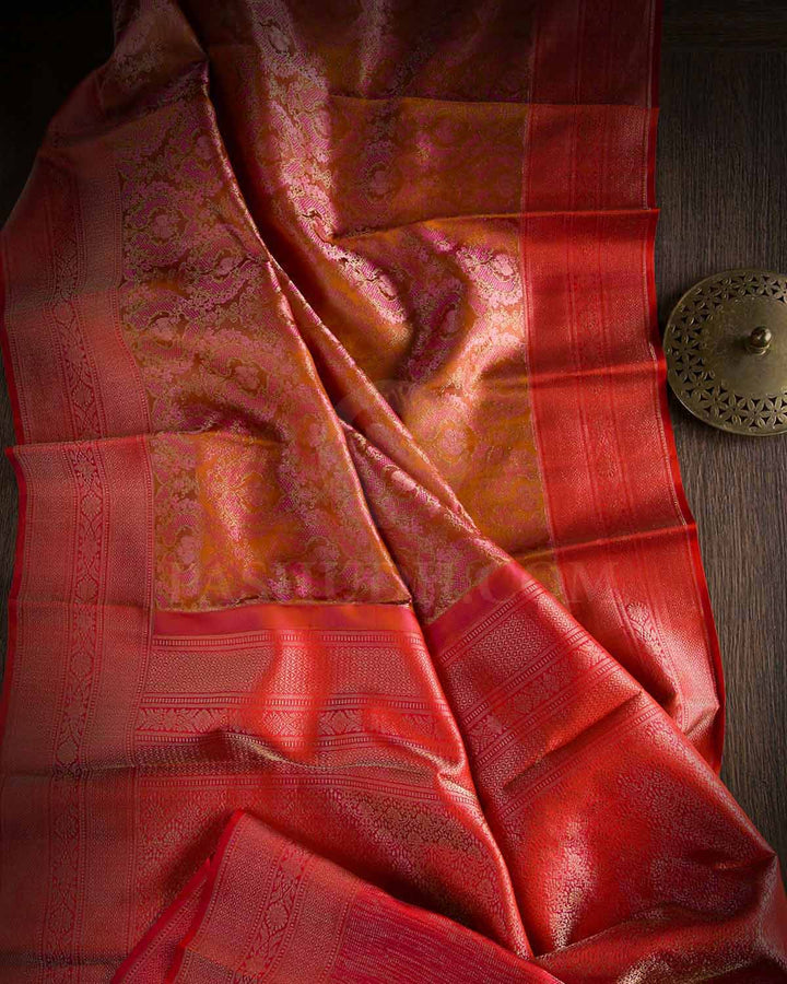 Orange Shot Pink Kanjivaram Silk Saree - DT277(A)
