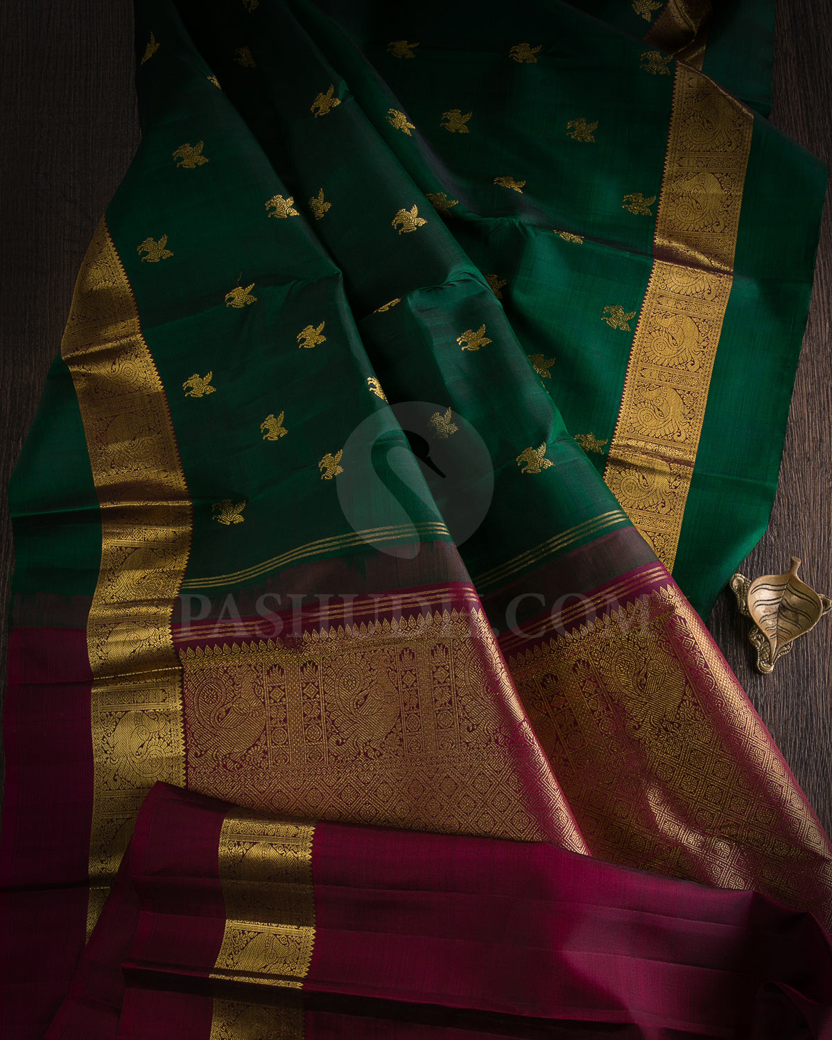 Bottle Green And Maroon Traditional Kanjivaram Silk Saree - SVJ19