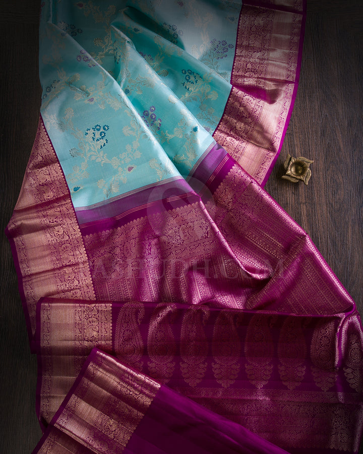 Sky Blue And Magenta Kanjivaram Silk Saree - S1219(A)