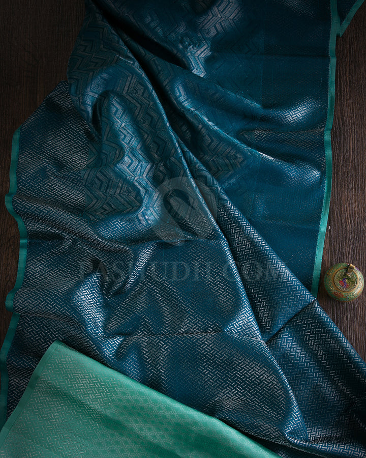 Teal Green and Sea Foam Green Kanjivaram Silk Saree - D545(C)