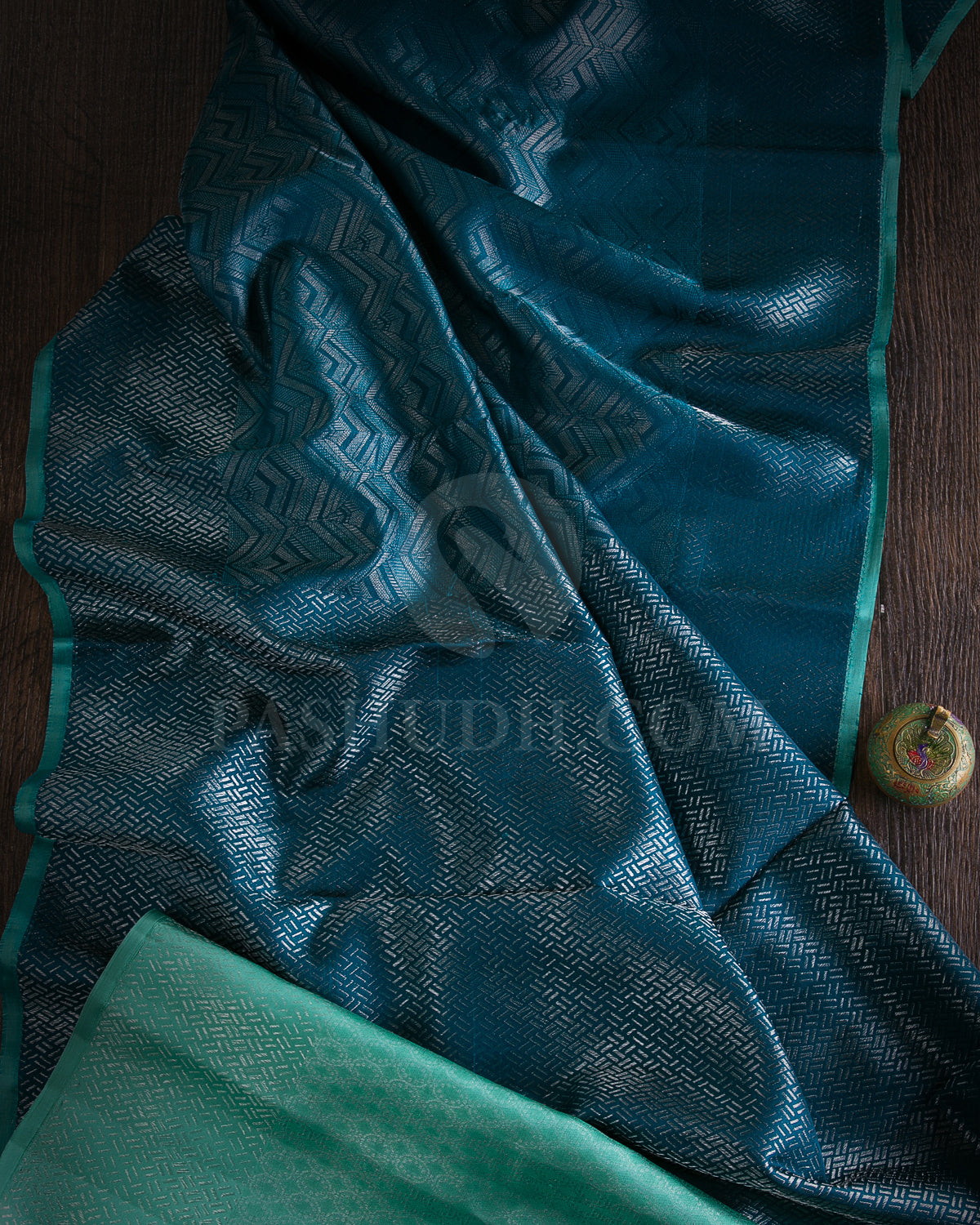 Teal Green and Sea Foam Green Kanjivaram Silk Saree - D545(C)