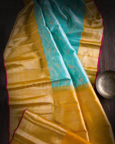 Sky Blue and Mango Yellow Kanjivaram Silk Saree - S1263(A)