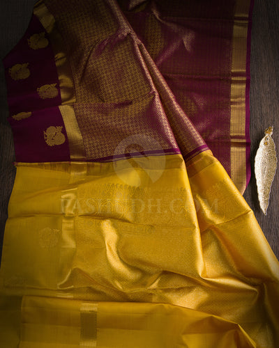 Arakku And Mustard Yellow Vintage Kanjivaram Silk Saree - SVJ9