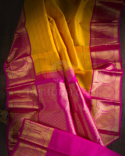 Bright Yellow And Rani Pink Traditional Kanjivaram Silk Saree - SVJ29