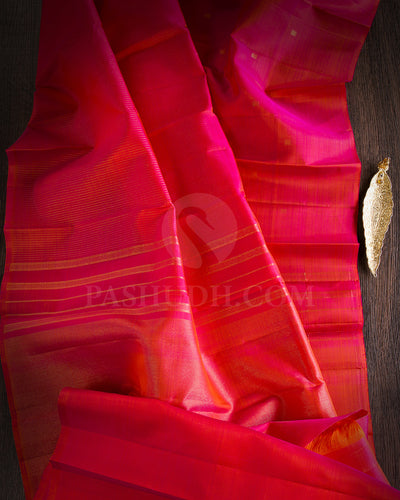 Orange Shot Pink Kanjivaram Silk Saree - K8