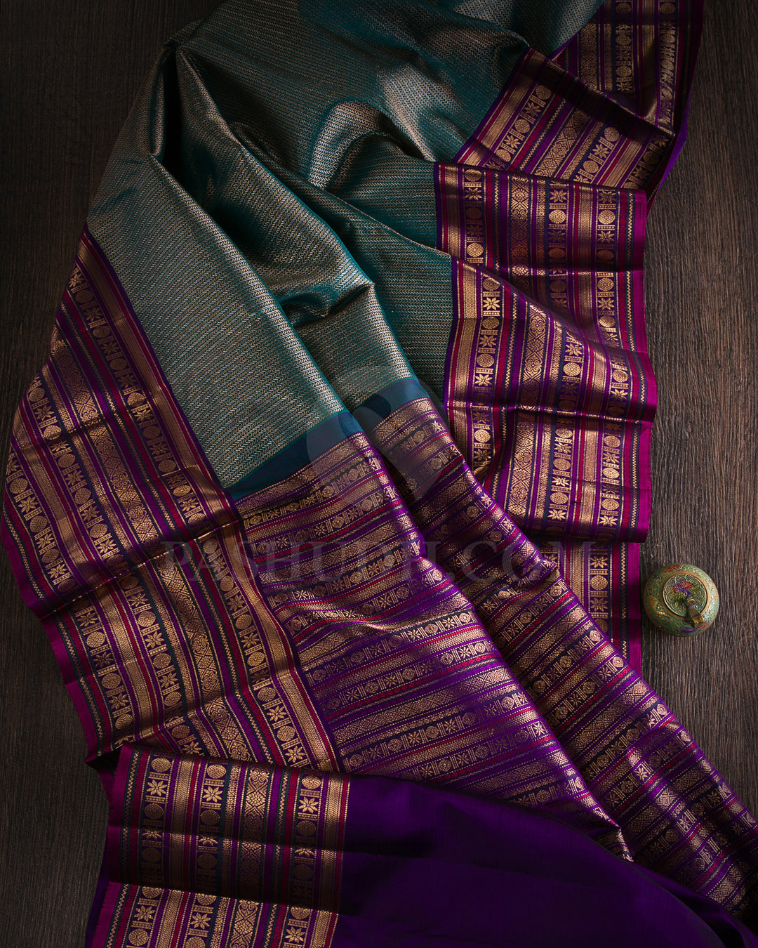 Peacock Green And Violet Kanjivaram Silk Saree - S1062(D)